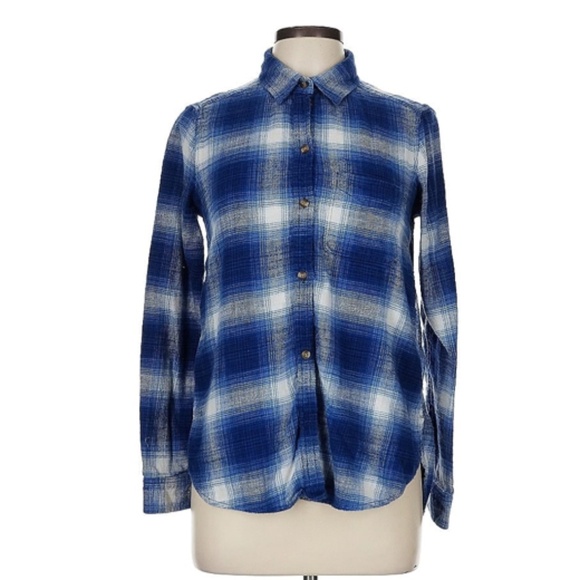 American Eagle Blue & White Soft Flannel Shirt - Picture 1 of 2